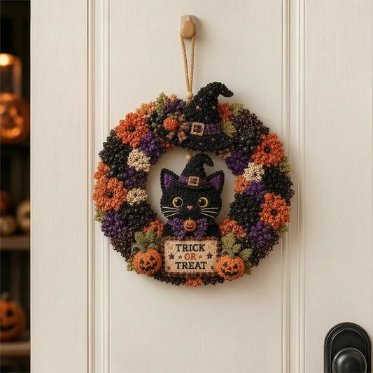 🎃 Halloween Black Cat 3D Fabric Poke Wreath DIY Kit