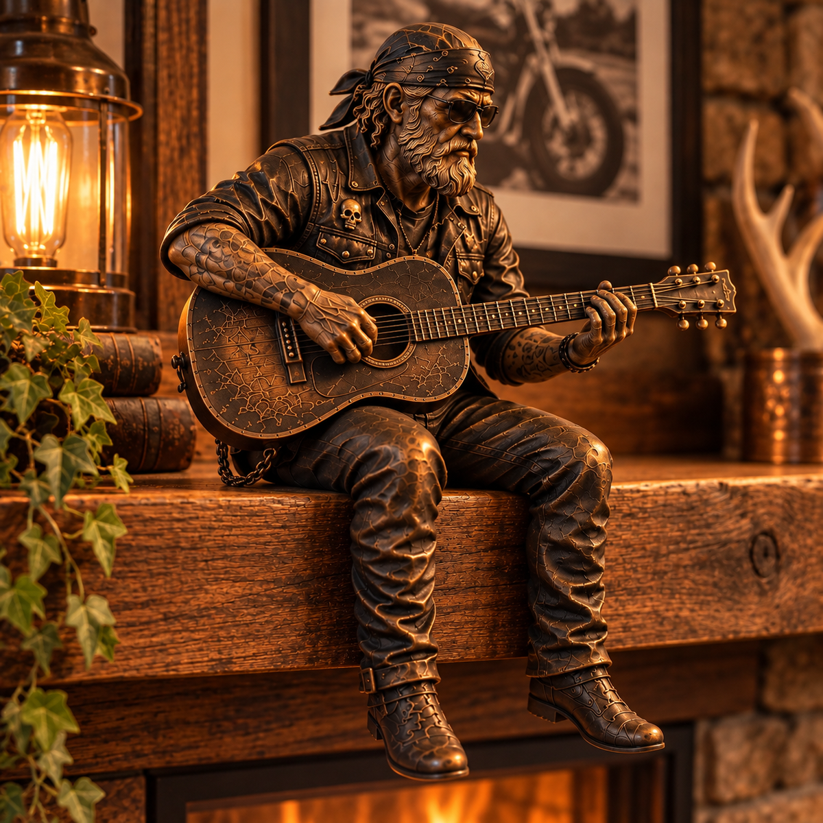 Old Biker Soul Shelf Sitter Collection – Rustic Motorcycle Rider Figurines for Men